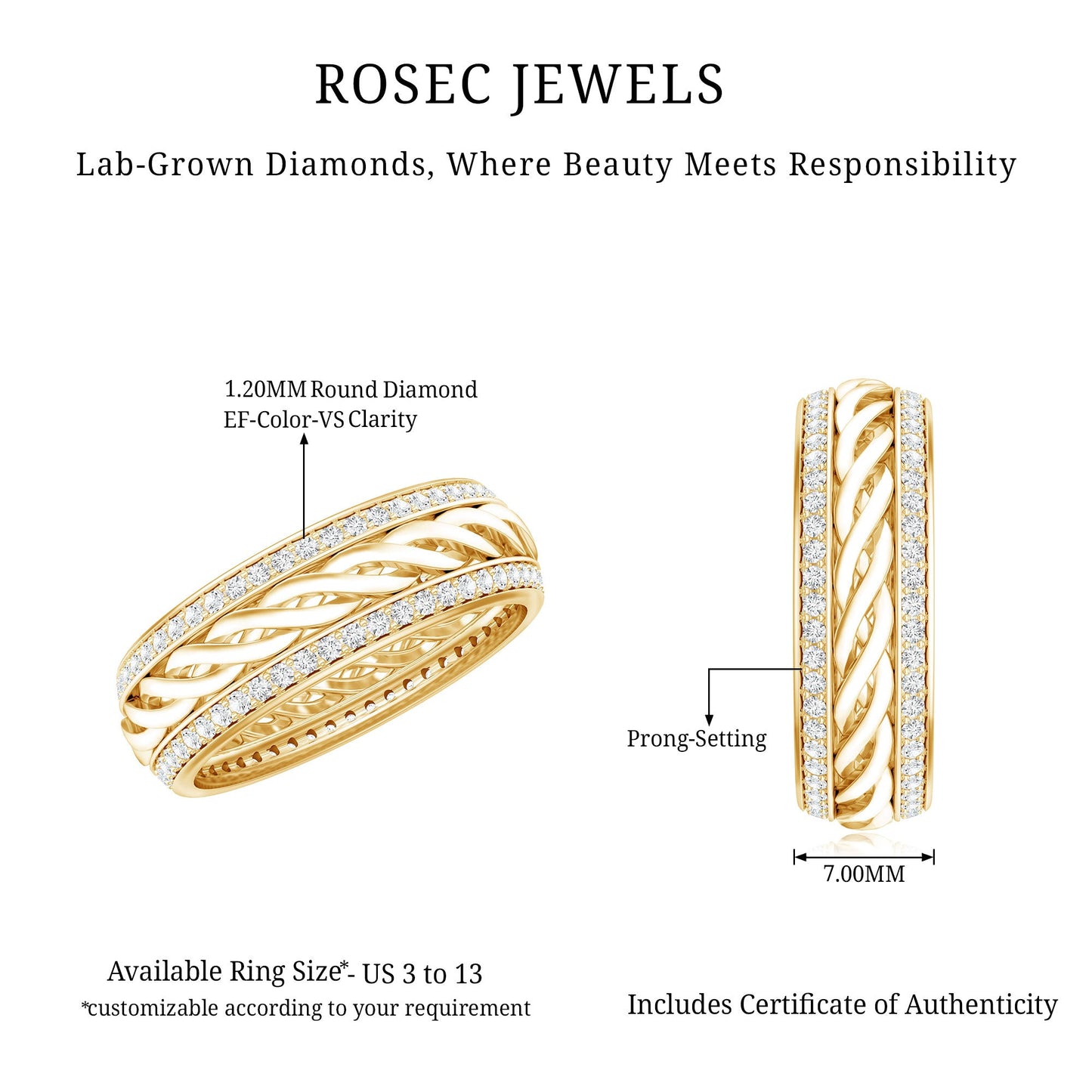 Round Lab Grown Diamond Twisted Rope Band Ring