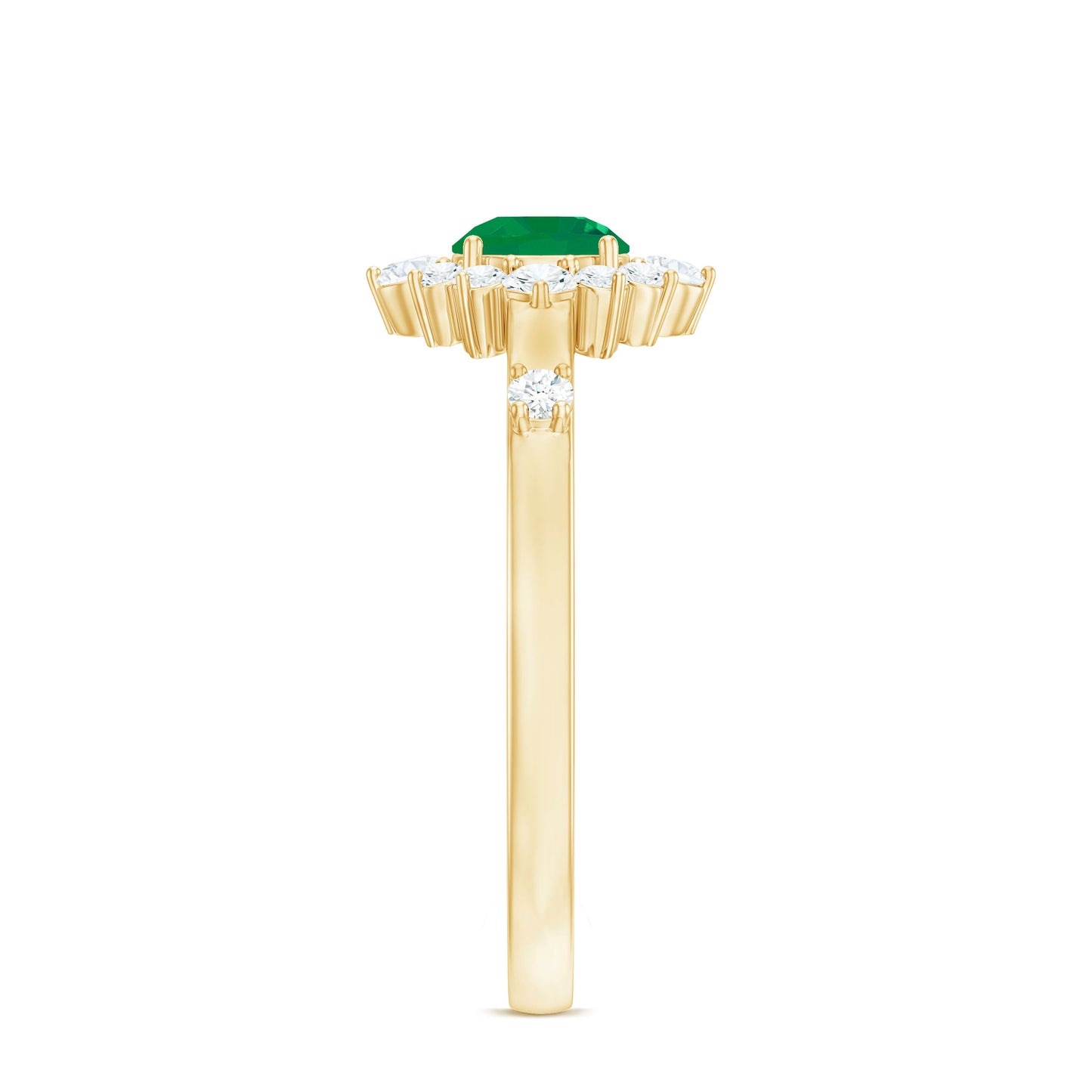 0.4 Carat Round Shape Emerald Promise Ring with Diamond Halo