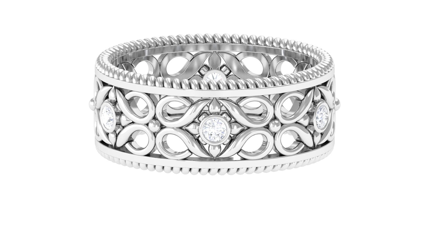 Vintage Inspired Real Diamond Wedding Band Ring