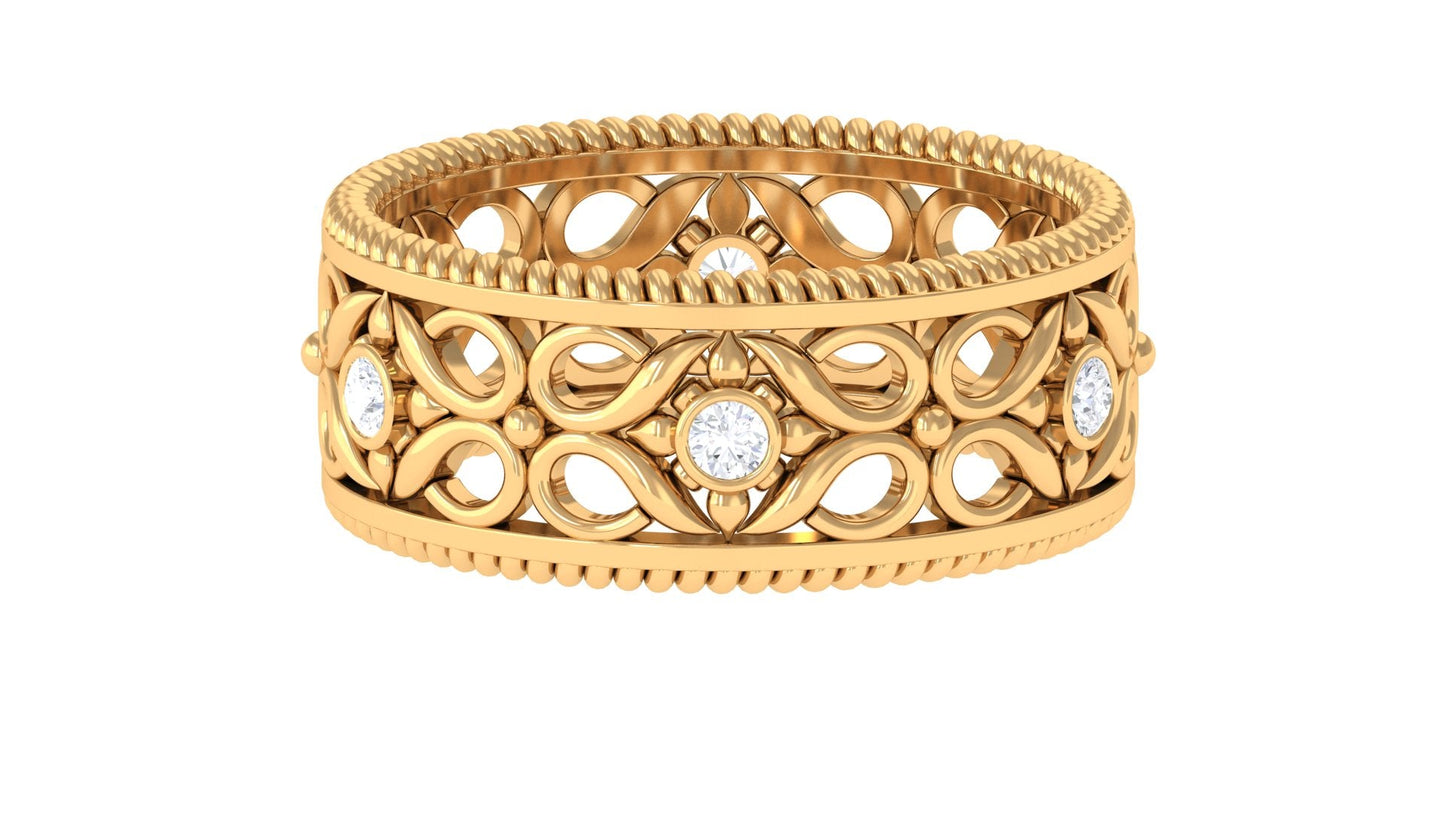 Vintage Inspired Real Diamond Wedding Band Ring