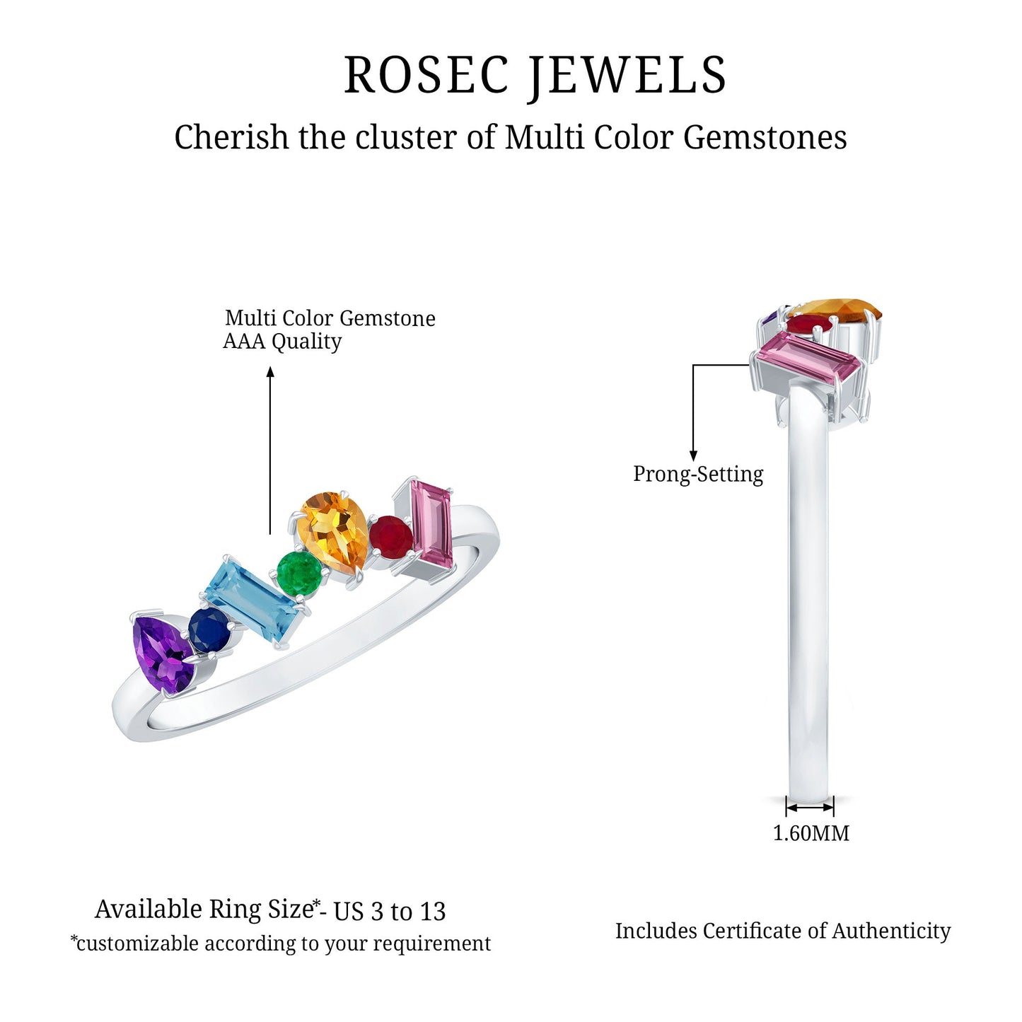 Natural Multi Gemstone Promise Ring for Women