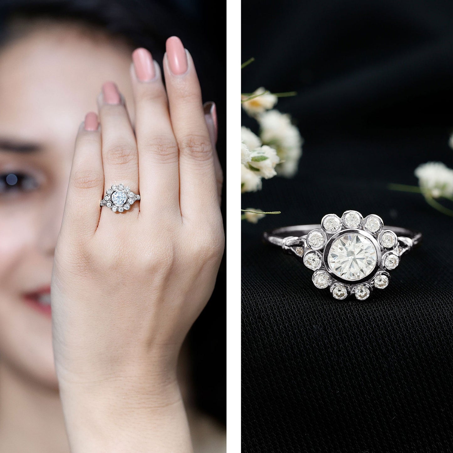 Certified Moissanite Bezel Set Engagement Ring