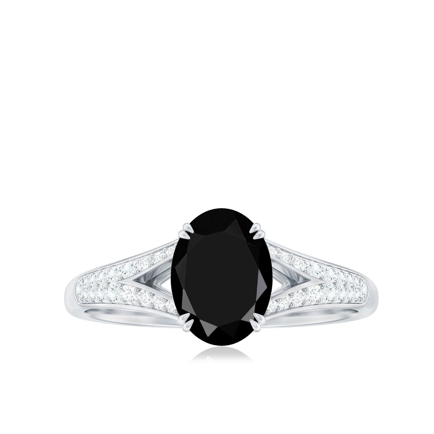 1.9 Carat Oval Lab Grown Black and White Diamond Engagement Ring with Split Shank