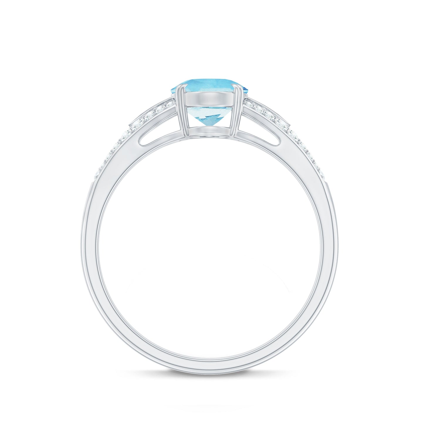 Genuine 1 Carat Oval Aquamarine Engagement Ring with Diamond Split Shank