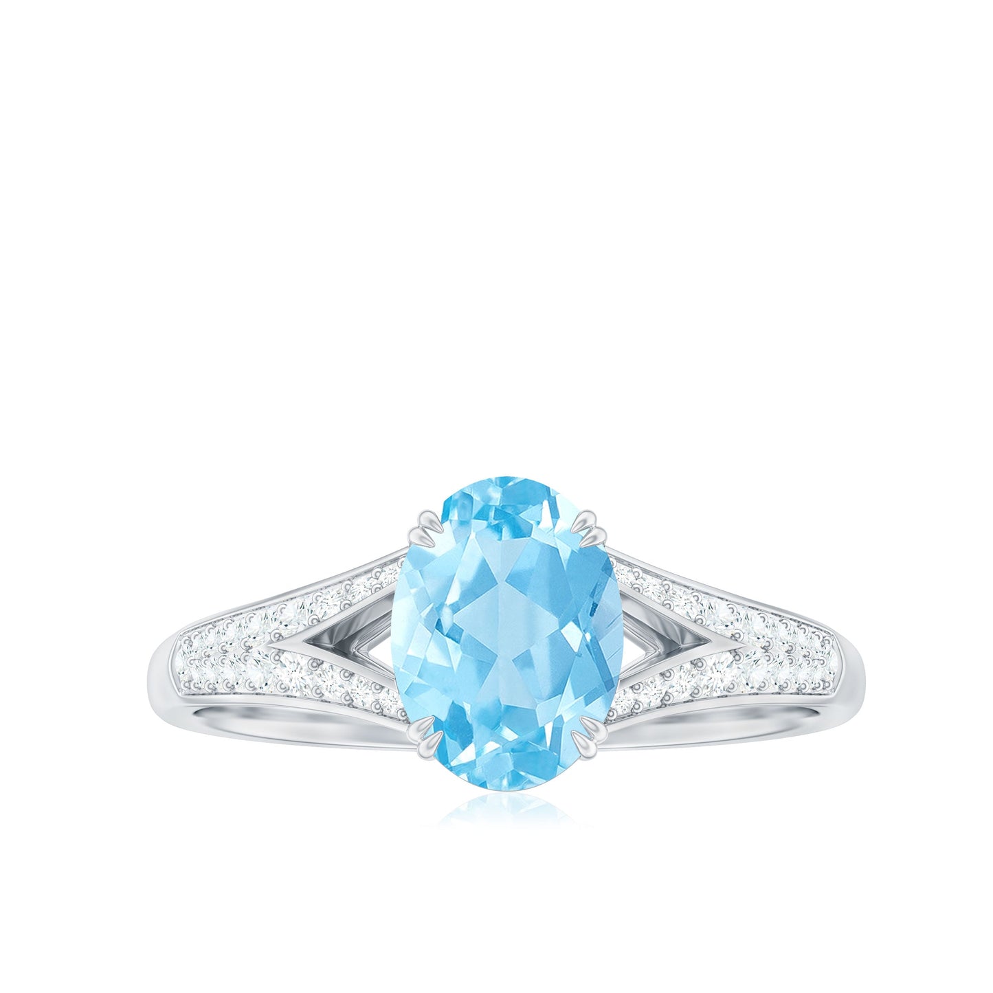 Genuine 1 Carat Oval Aquamarine Engagement Ring with Diamond Split Shank