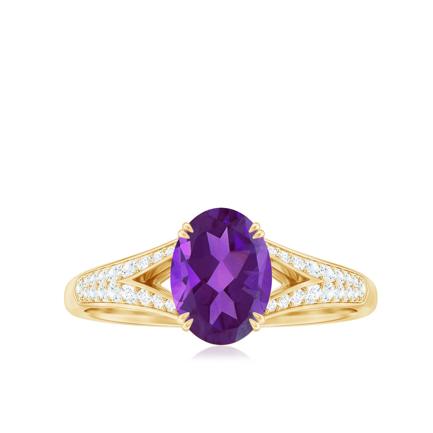 1 Carat Oval Amethyst Solitaire Engagement Ring with Diamond Split Shank