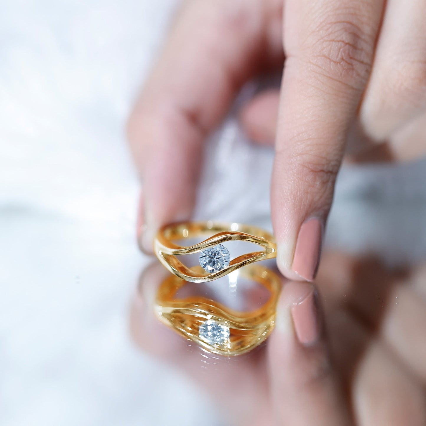 Certified 0.98 Carat Round Moissanite Solitaire Ring with Tension Setting