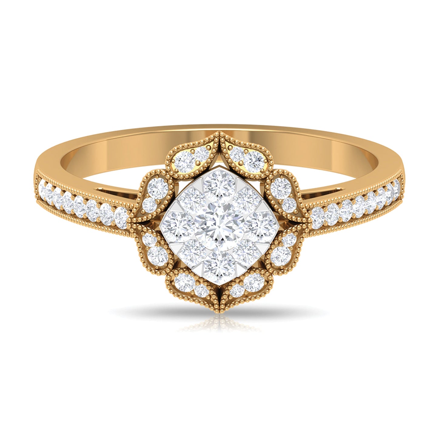 Vintage Inspired Diamond Halo Engagement Ring In Illusion Setting