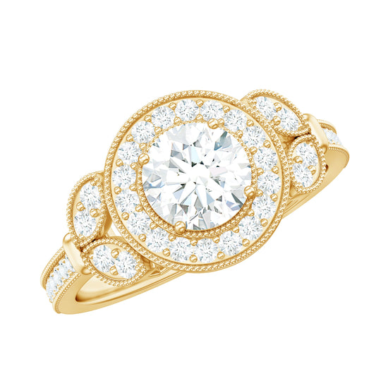 Vintage Inspired Moissanite Halo Engagement Ring