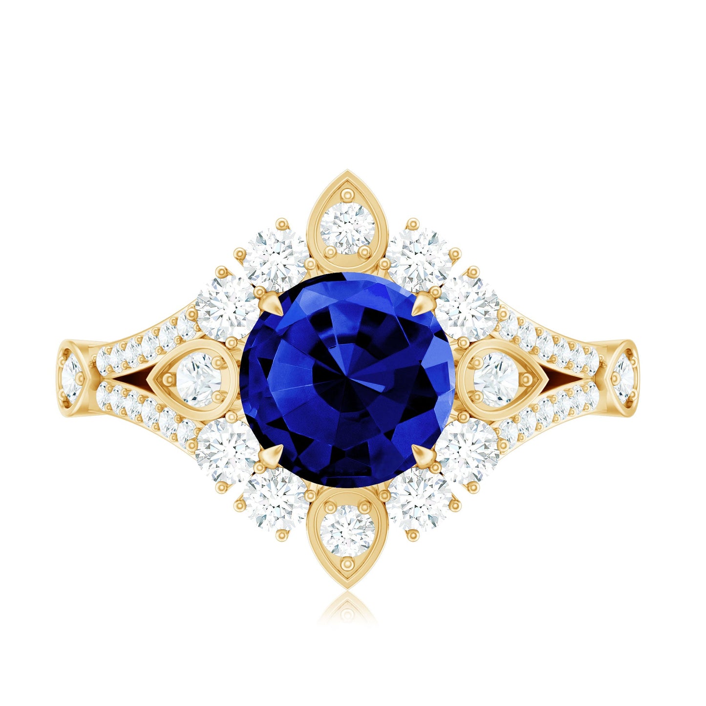 Certified 2.7 Carat Lab Grown Blue Sapphire Flower Engagement Ring with Diamond