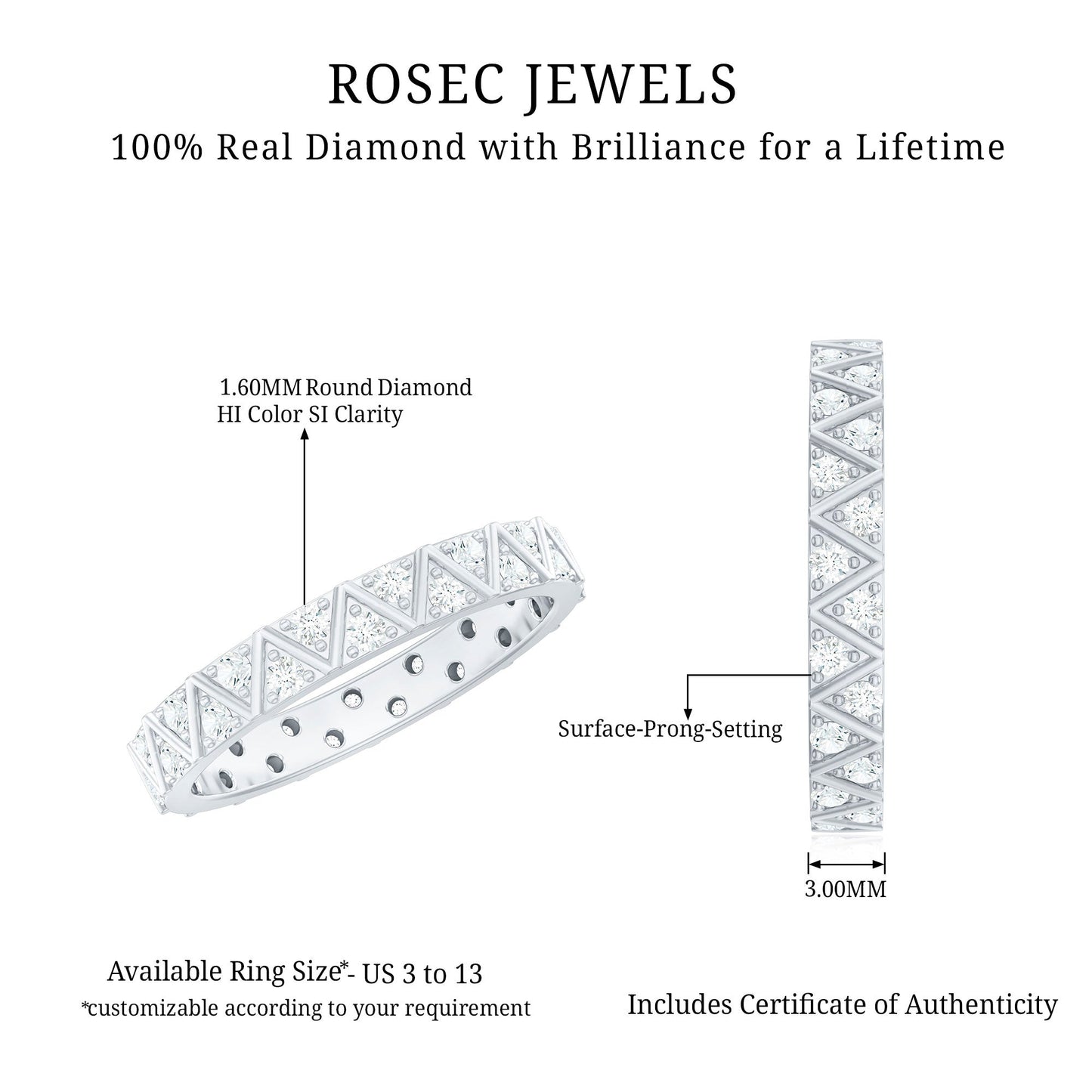 Diamond Band Ring in Surface Prong Set