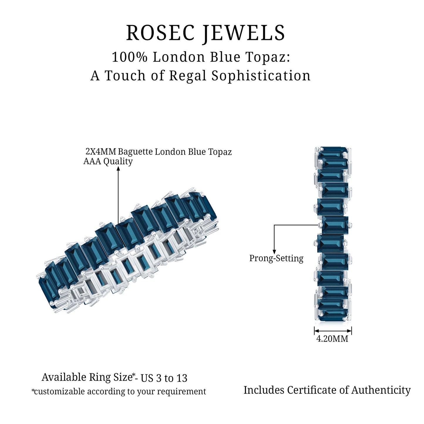 Baguette London Blue Topaz Zig Zag Wedding Ring