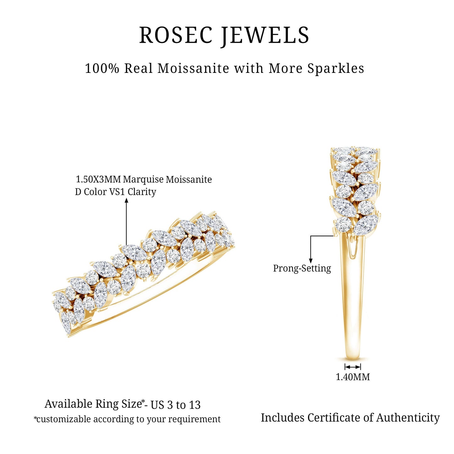 Marquise and Round Moissanite Half Eternity Ring