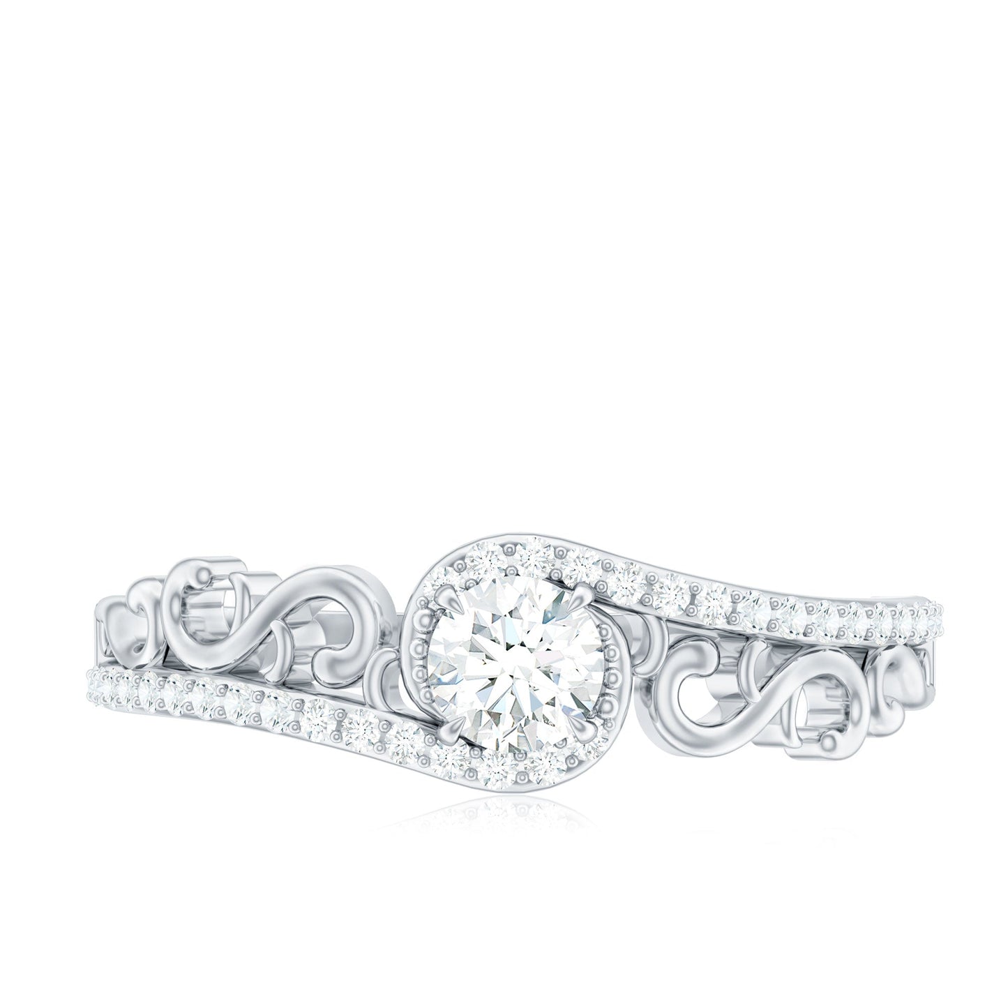 Vintage Style Diamond Engagement Ring with Bypass Shank