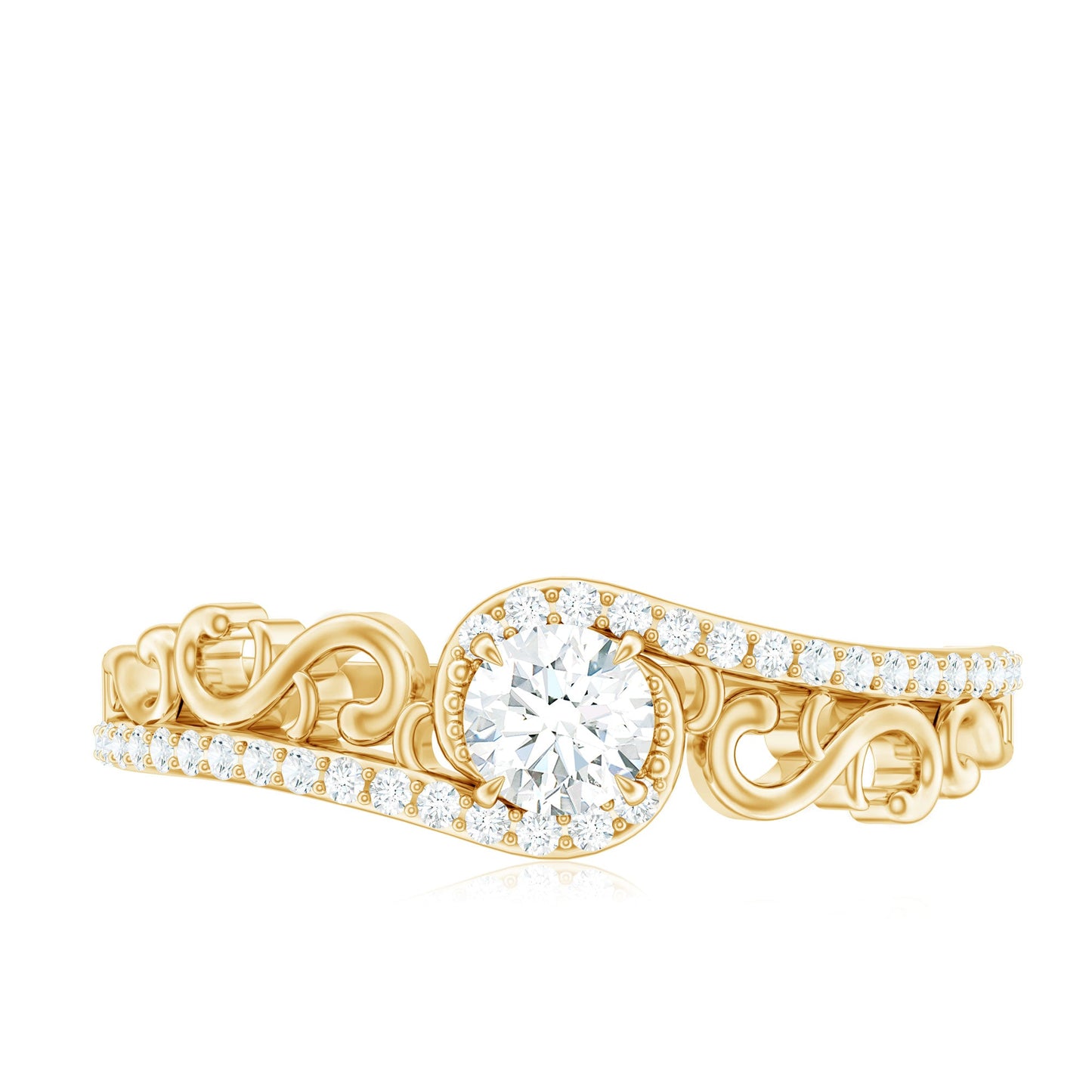 Vintage Style Diamond Engagement Ring with Bypass Shank