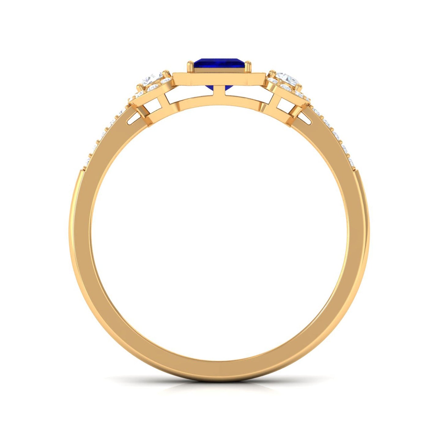 Real Blue Sapphire Princess Cut Blue Sapphire Engagement Ring with Diamond