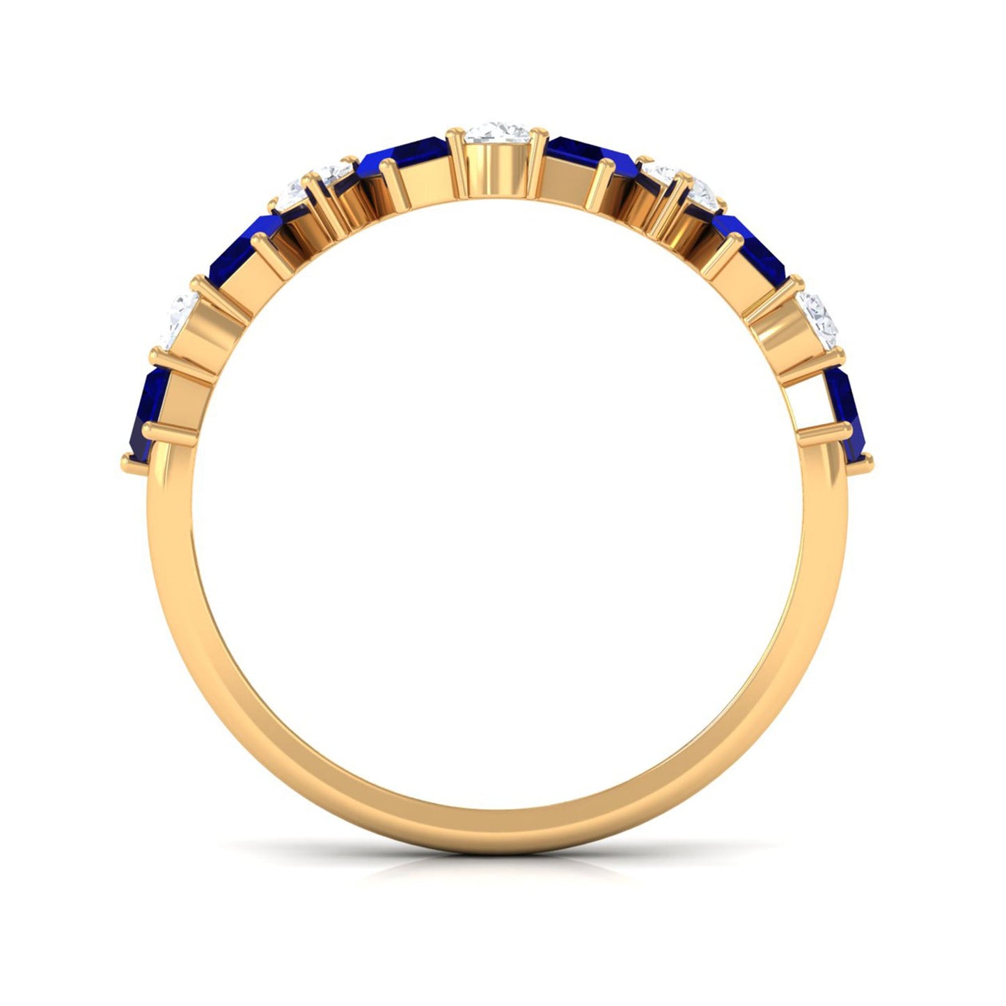 Genuine Baguette Blue Sapphire Half Eternity Ring with Diamond