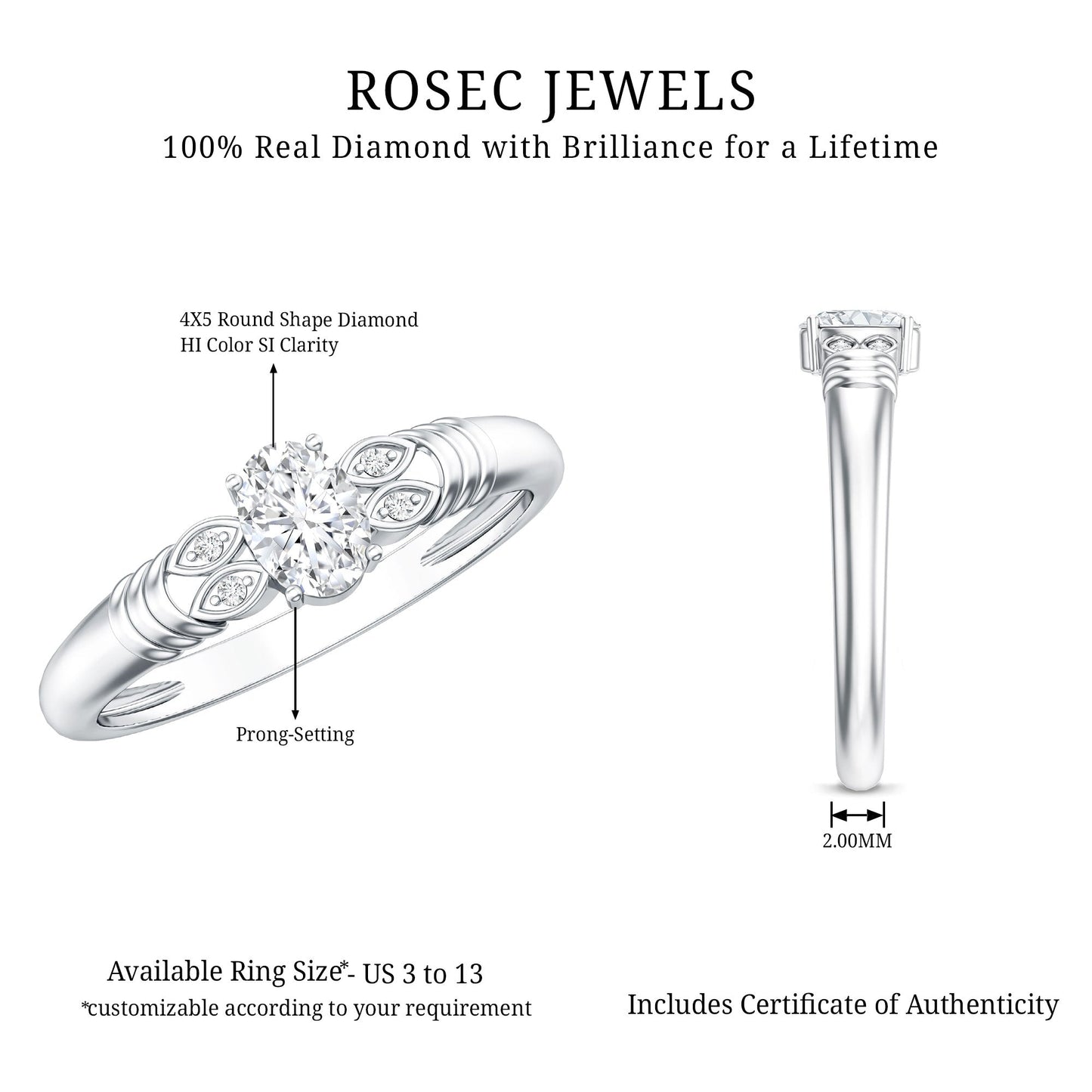Natural Oval Cut Diamond Solitaire Engagement Ring