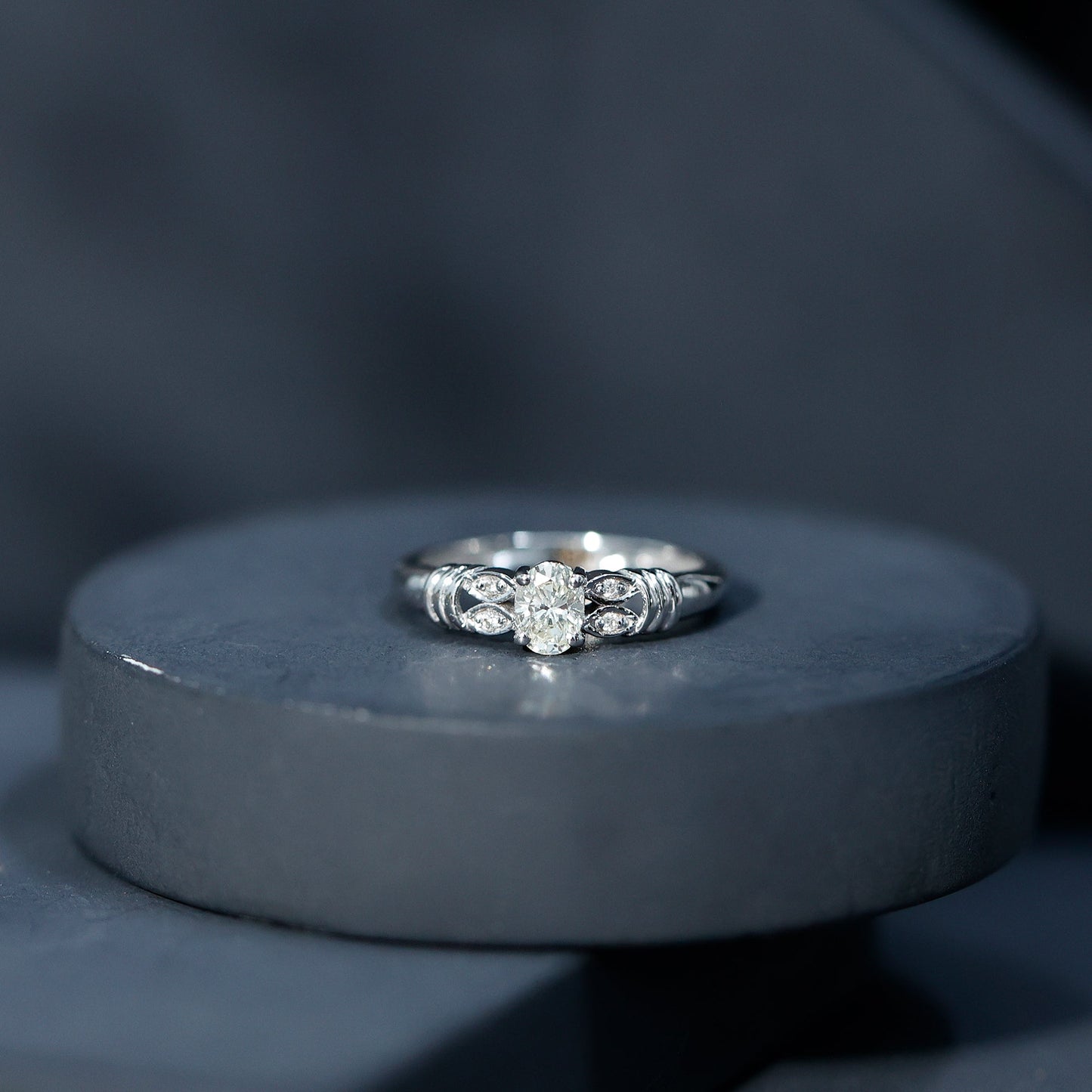 Natural Oval Cut Diamond Solitaire Engagement Ring