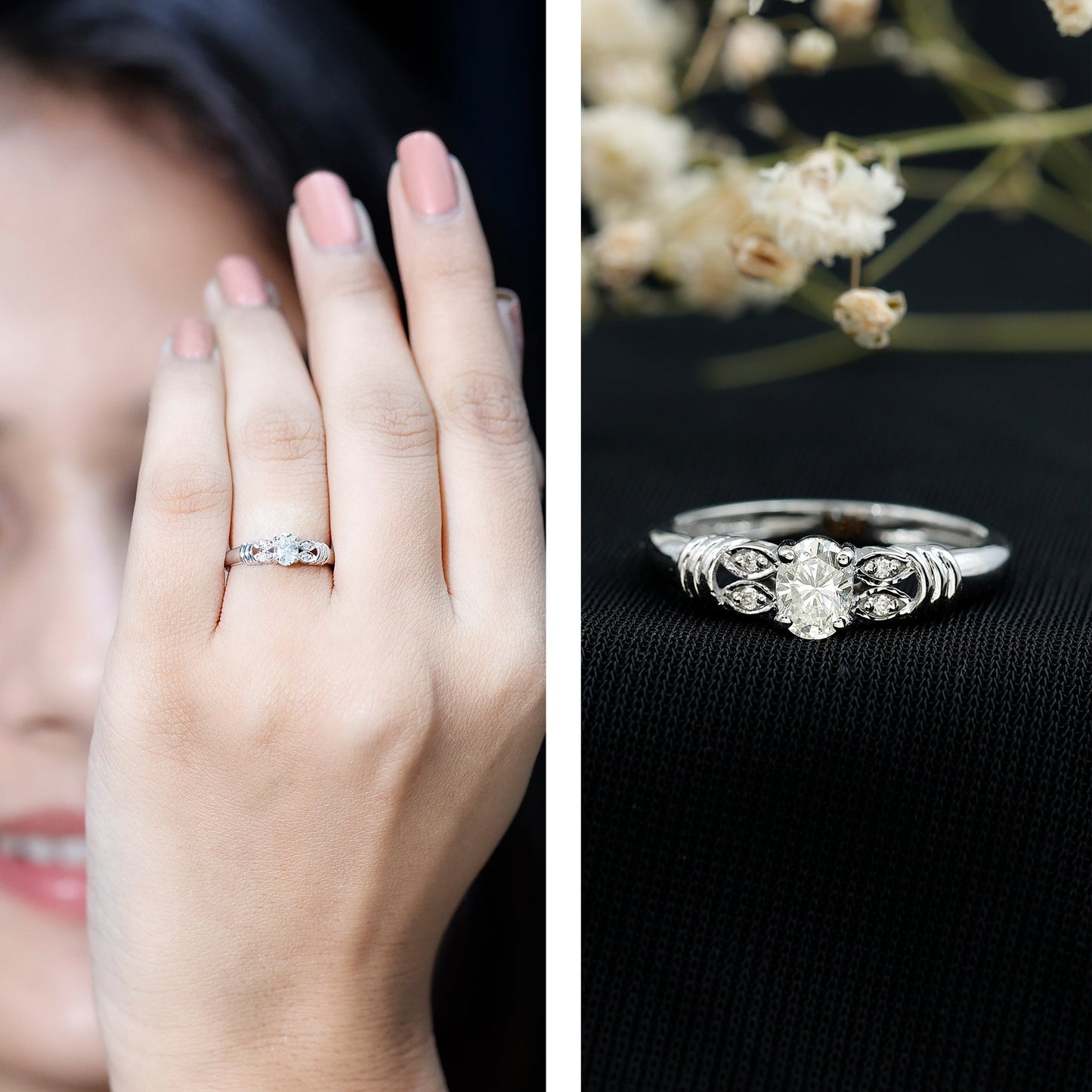 Natural Oval Cut Diamond Solitaire Engagement Ring