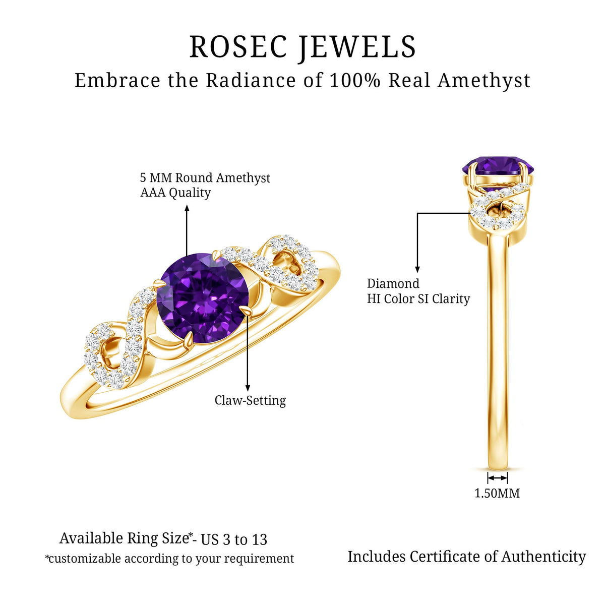 Natural Amethyst Engagement Ring with Diamond Infinity Knot