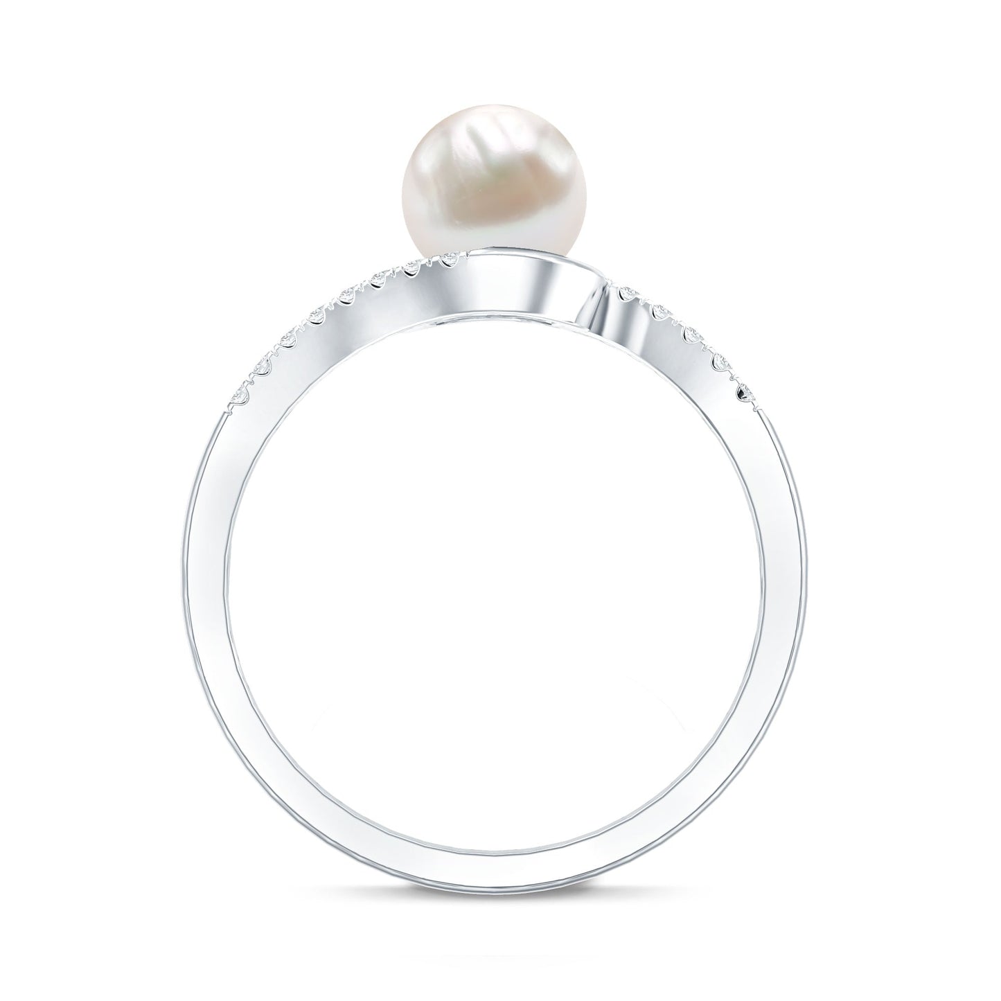 Freshwater Pearl Solitaire Bypass Engagement Ring with Diamond Accent