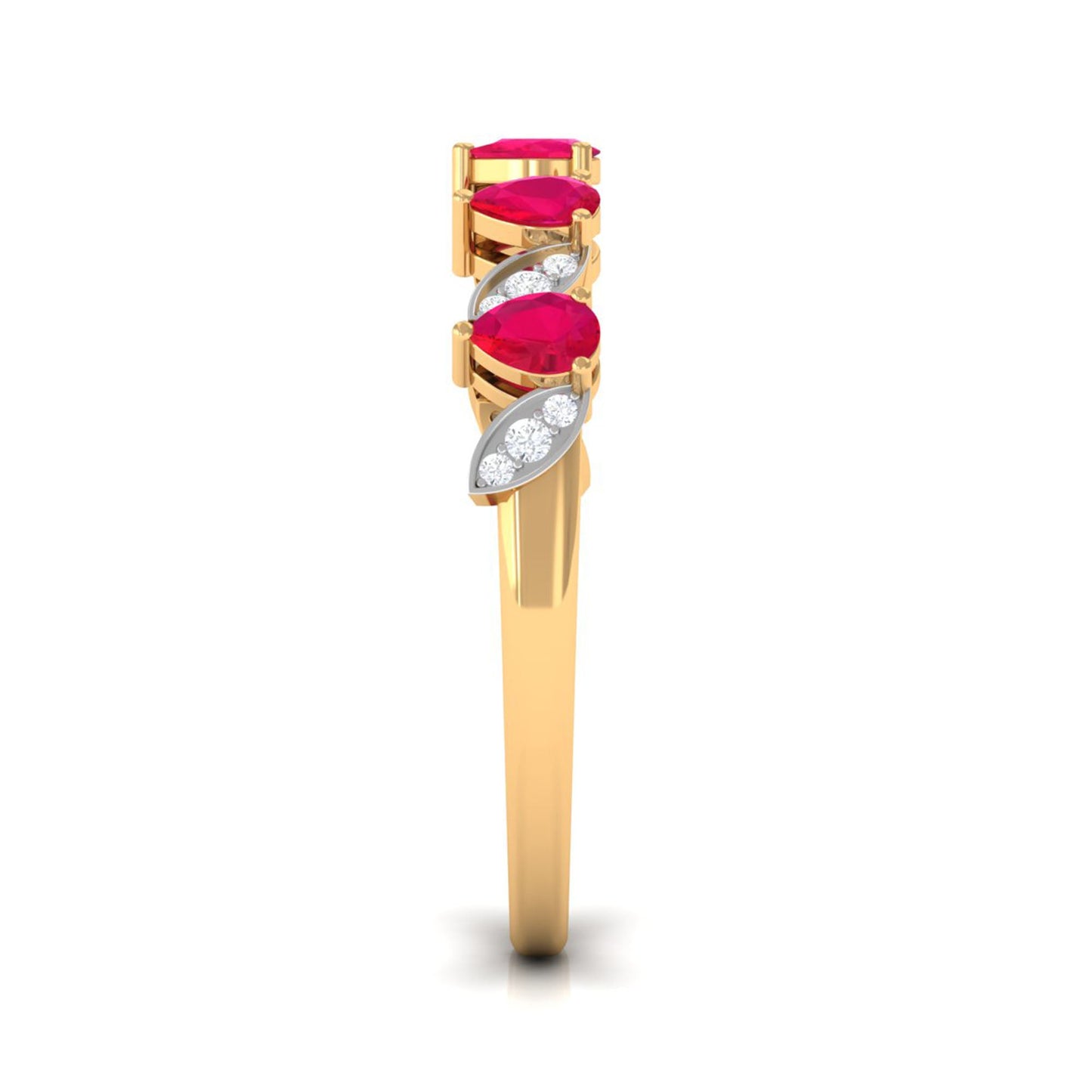 Real Pear Shape Ruby Half Eternity Ring with Diamond for Women
