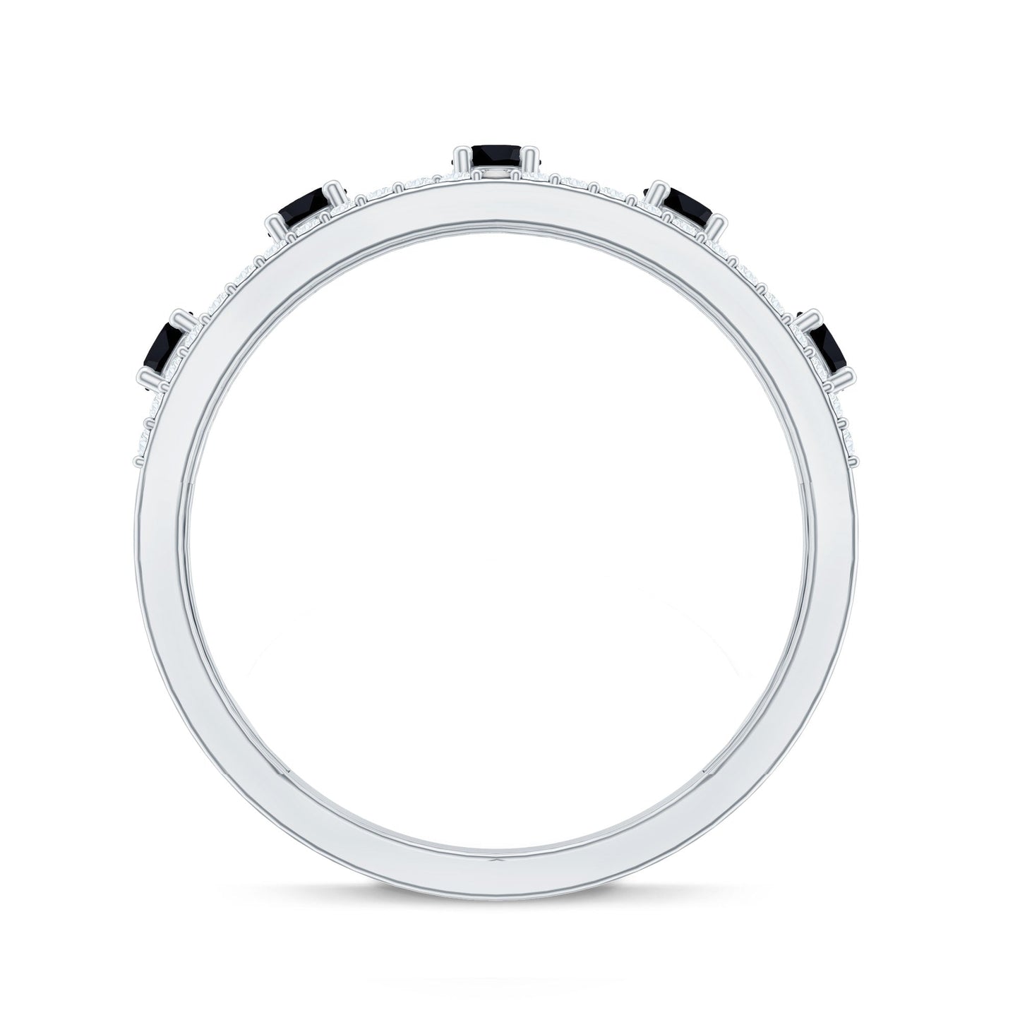 Round Cut Black Onyx and Diamond Half Eternity Band Ring