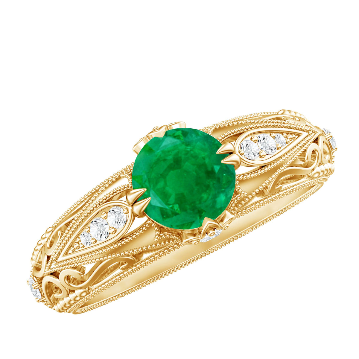 Natural Emerald Diamond Antique Looking Engagement Ring