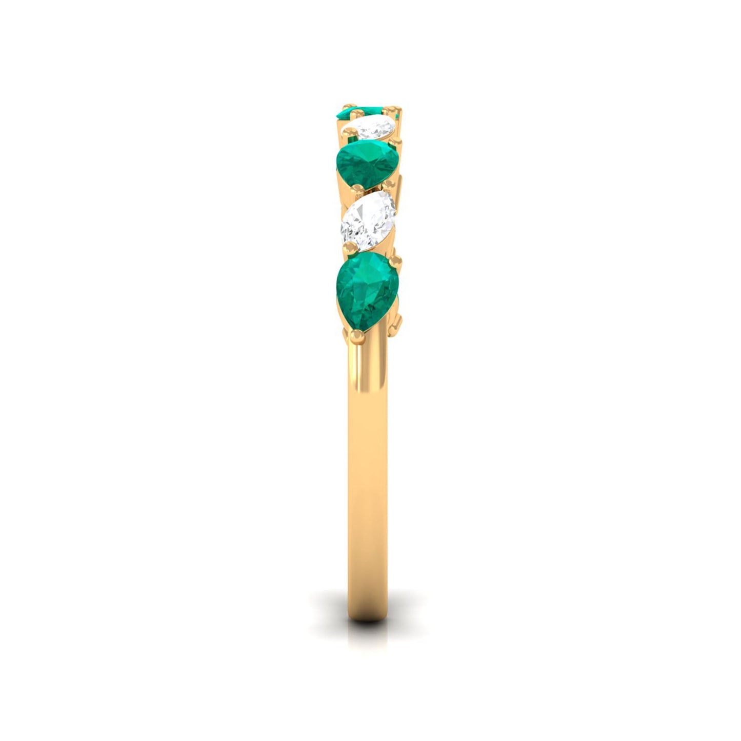Natural Pear Shape Emerald Half Eternity Ring in East West Style