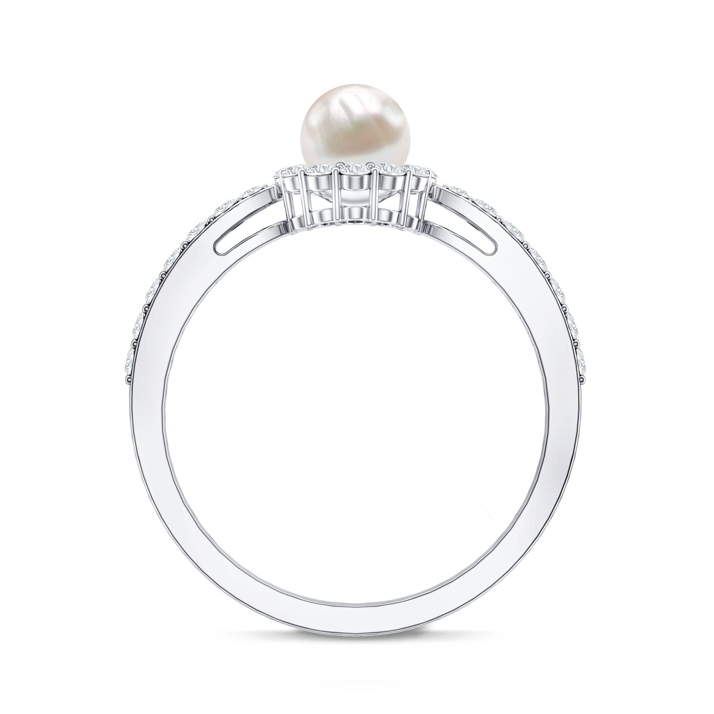 Cultured Freshwater Pearl 2 Carat Engagement Ring with Diamond Halo
