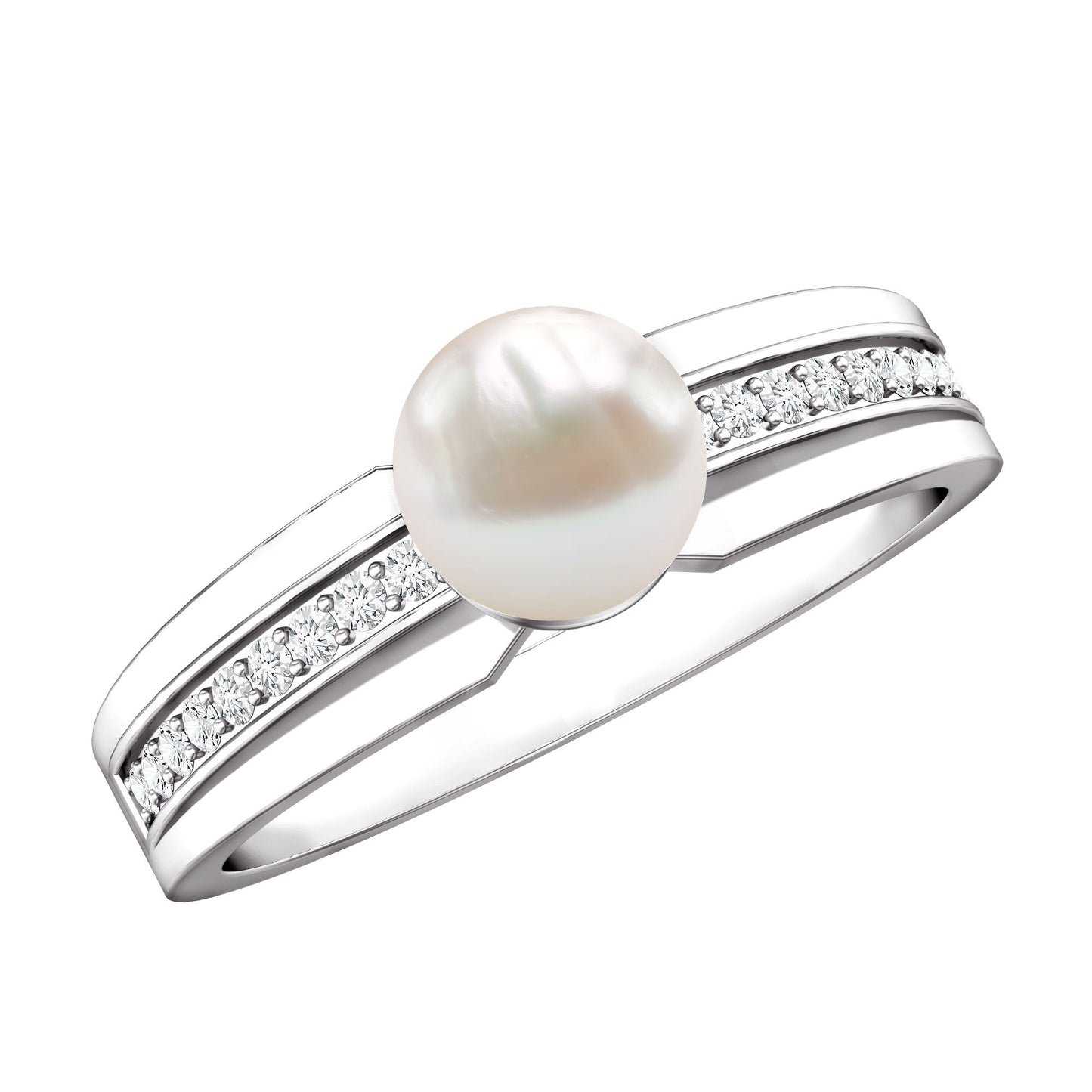 2.2 Carat Freshwater Pearl Engagement Ring with Diamond for Women