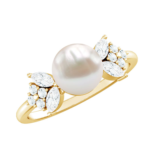 Nature Inspired 3 Carat Freshwater Pearl Engagement Ring with Diamond