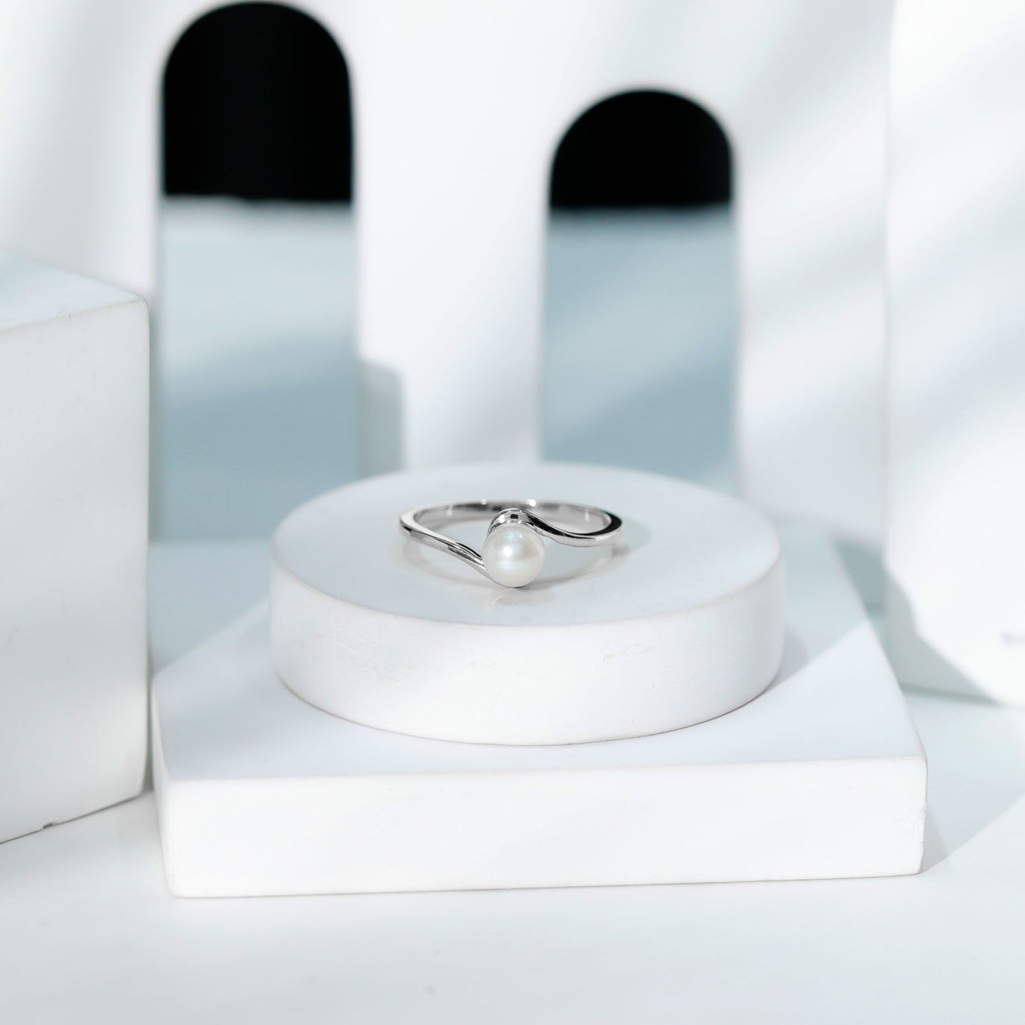2 Carat Solitaire Freshwater White Pearl Bypass Engagement Ring for Women