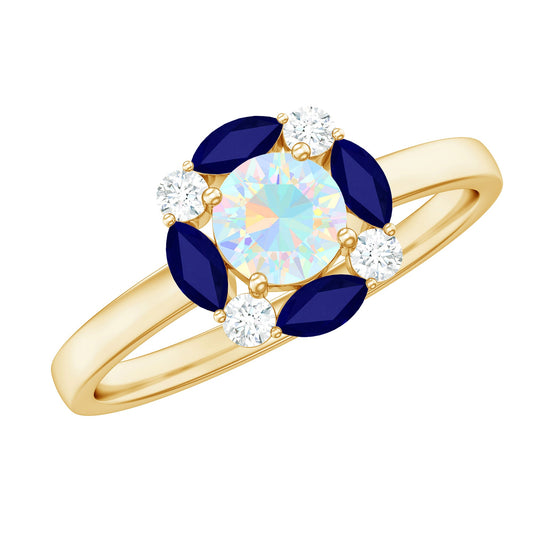 Natural Ethiopian Opal and Sapphire Designer Ring