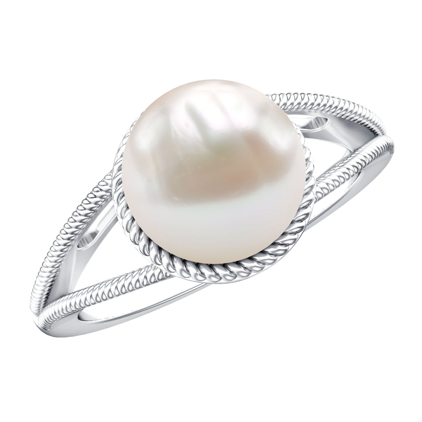 8 Carat Freshwater Pearl Solitaire Engagement Ring in Split Shank