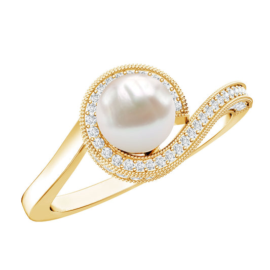 2.2 Carat Freshwater Pearl Bypass Engagement Ring with Diamond