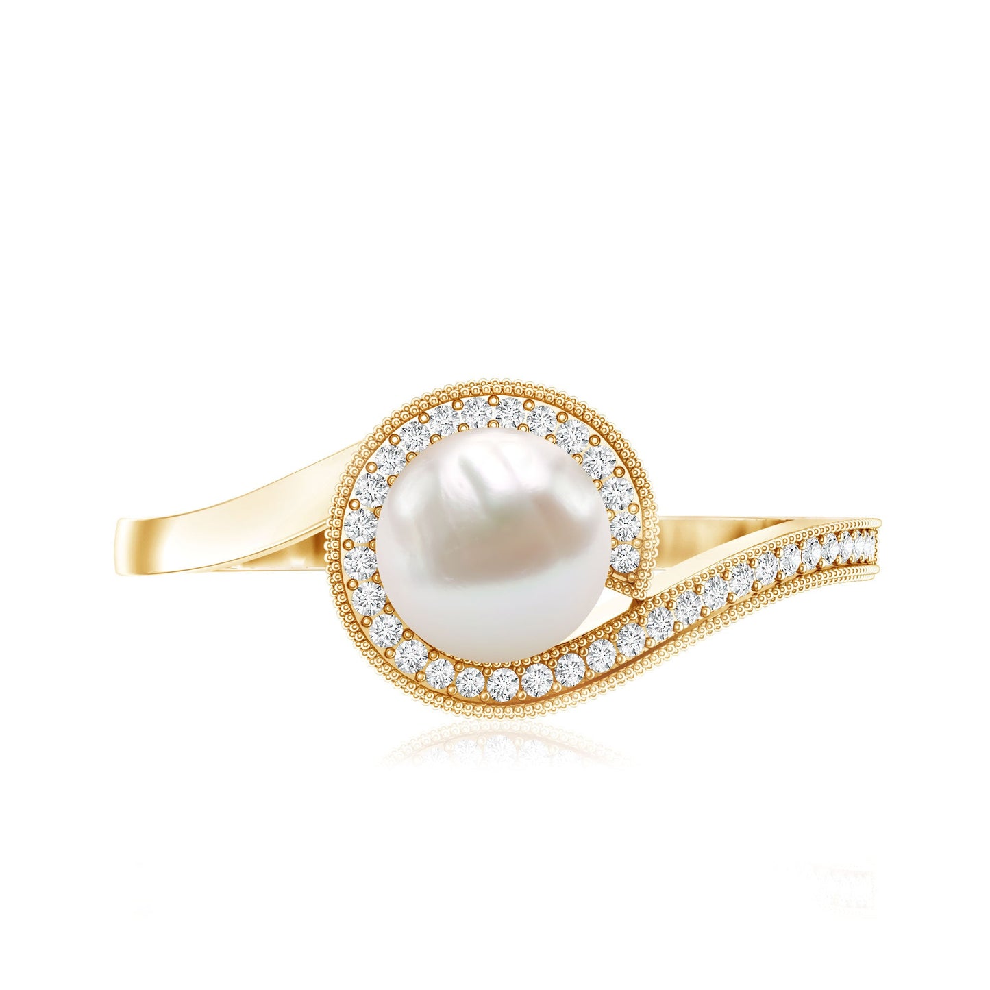 2.2 Carat Freshwater Pearl Bypass Engagement Ring with Diamond