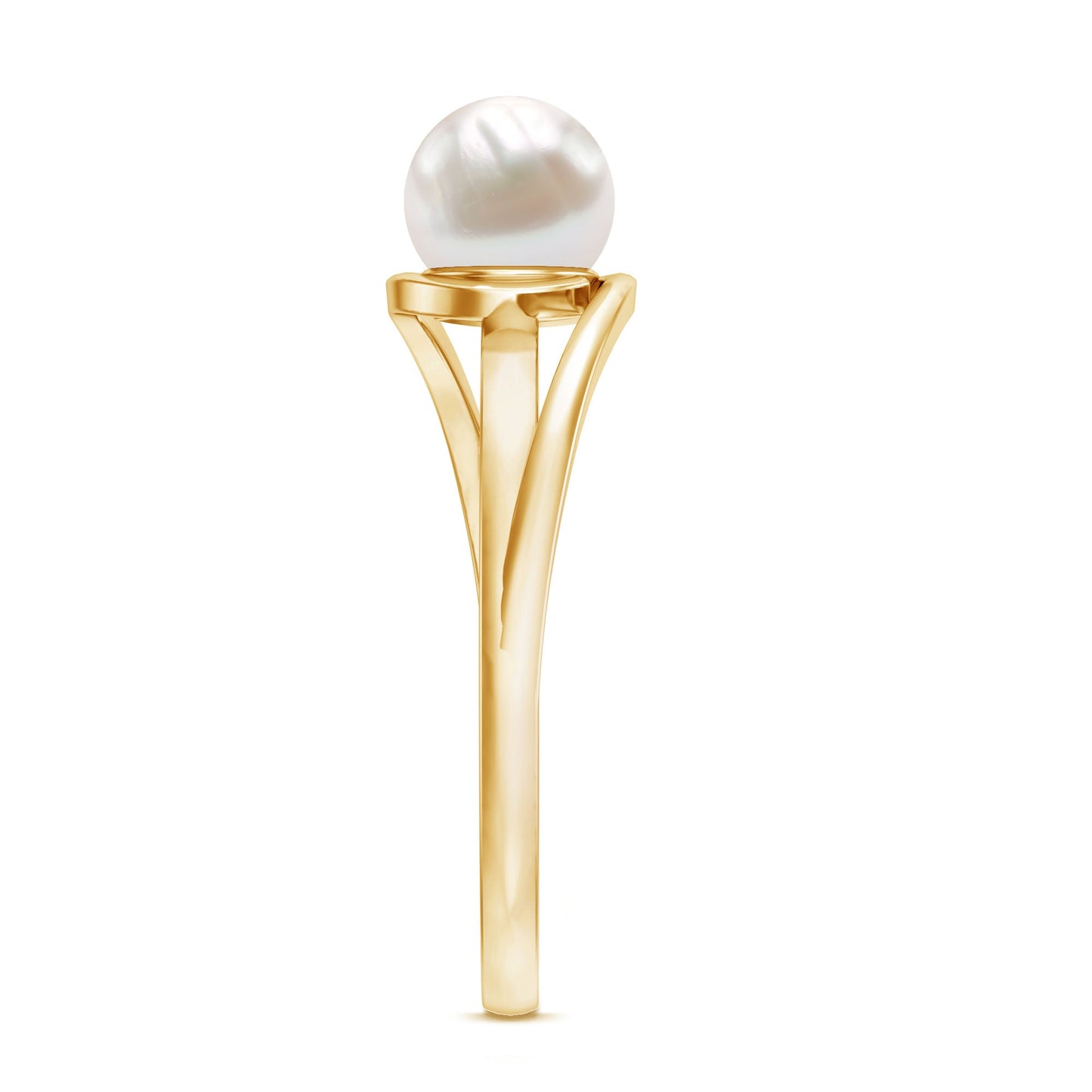 Cultured 2 Carat Freshwater Pearl Solitaire Engagement Ring with Bypass Shank