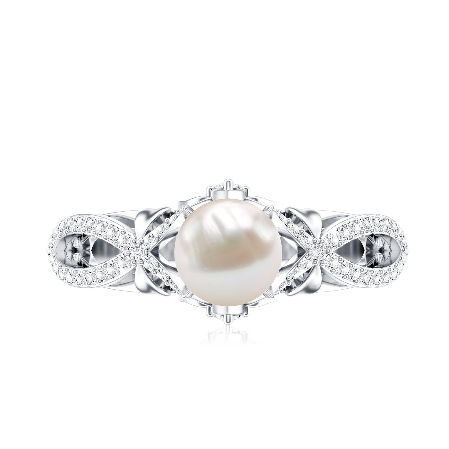 Cultured 2.2 Carat Freshwater Pearl Solitaire Engagement Ring with Diamond Crossover Shank