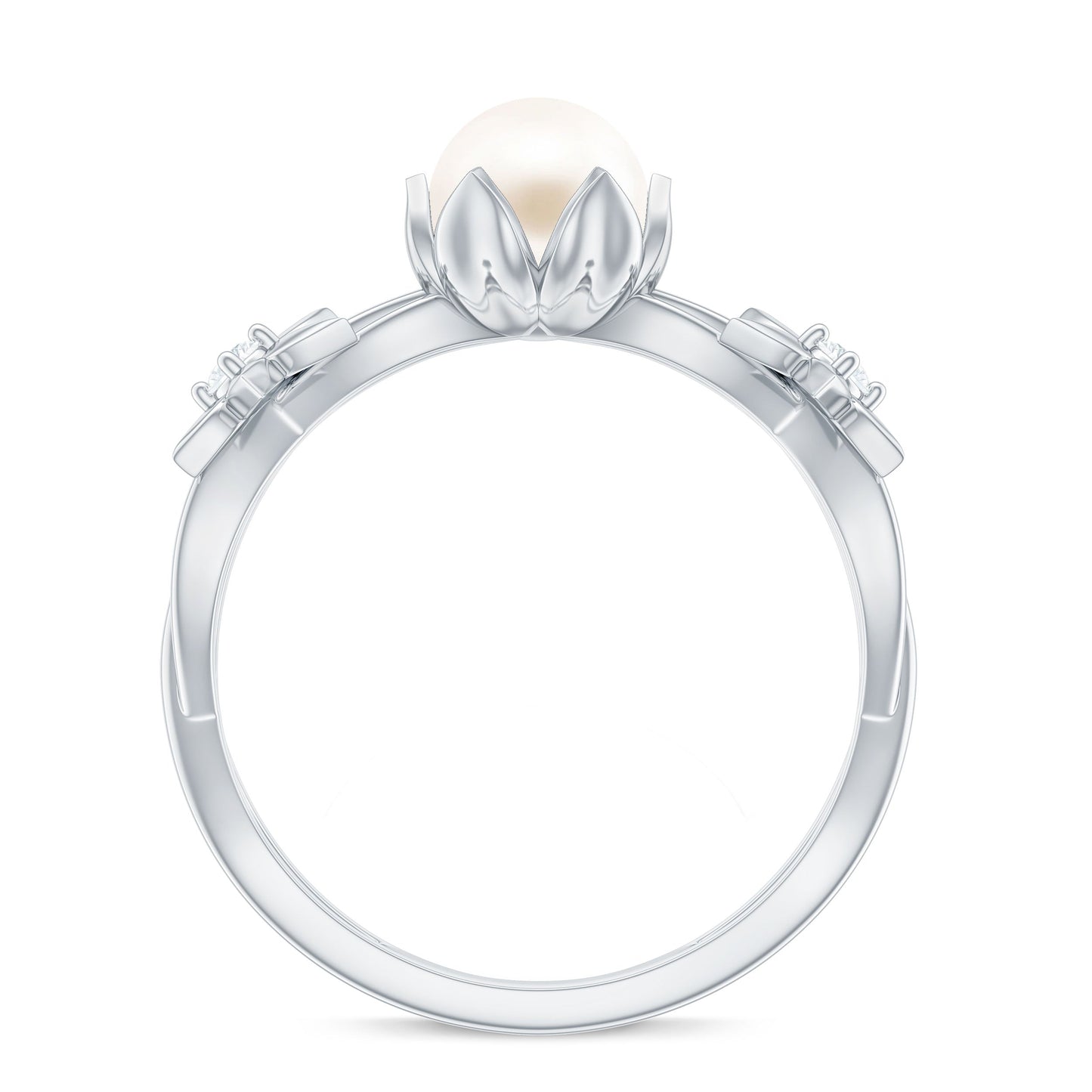 2.2 Carat Freshwater Pearl and Diamond Flower Engagement Ring