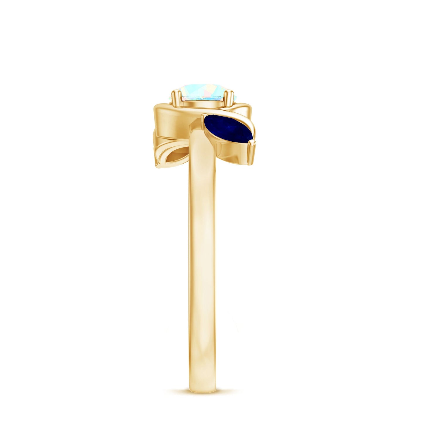 Natural Ethiopian Rainbow Opal Promise Ring with Blue Sapphire
