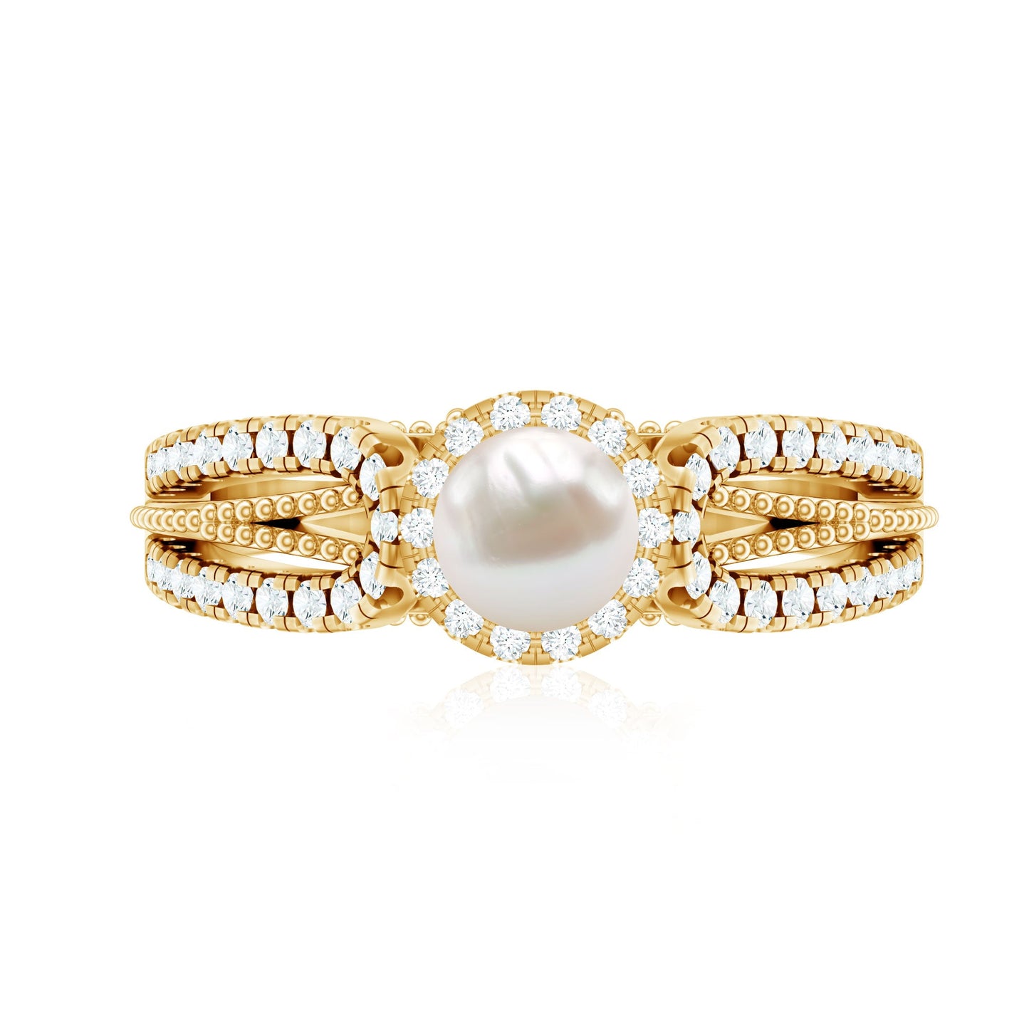 2 Carat Freshwater Pearl and Diamond Engagement Ring with Beaded Detail