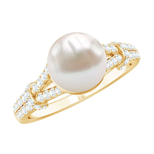Cultured 7.4 Carat Freshwater Pearl Engagement Ring with Lab Diamonds