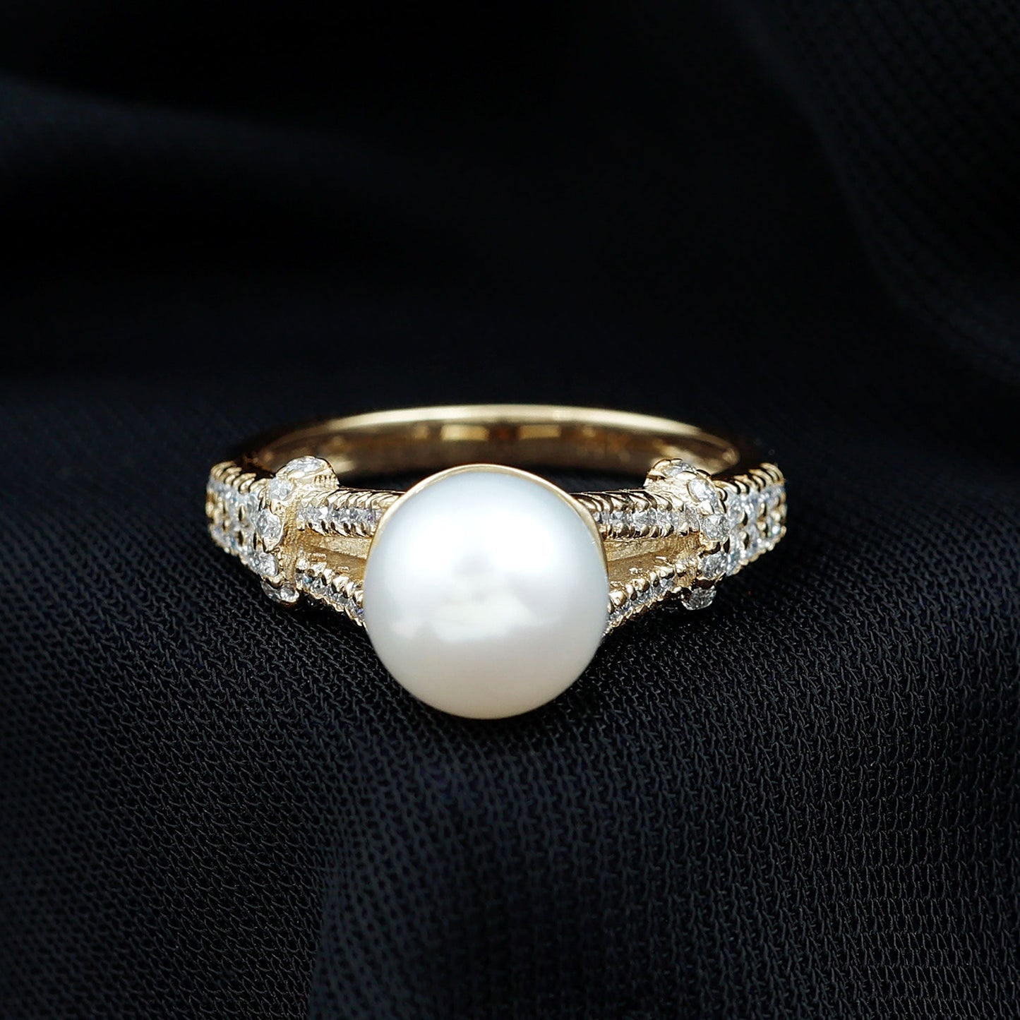 Cultured 7.4 Carat Freshwater Pearl Engagement Ring with Lab Diamonds
