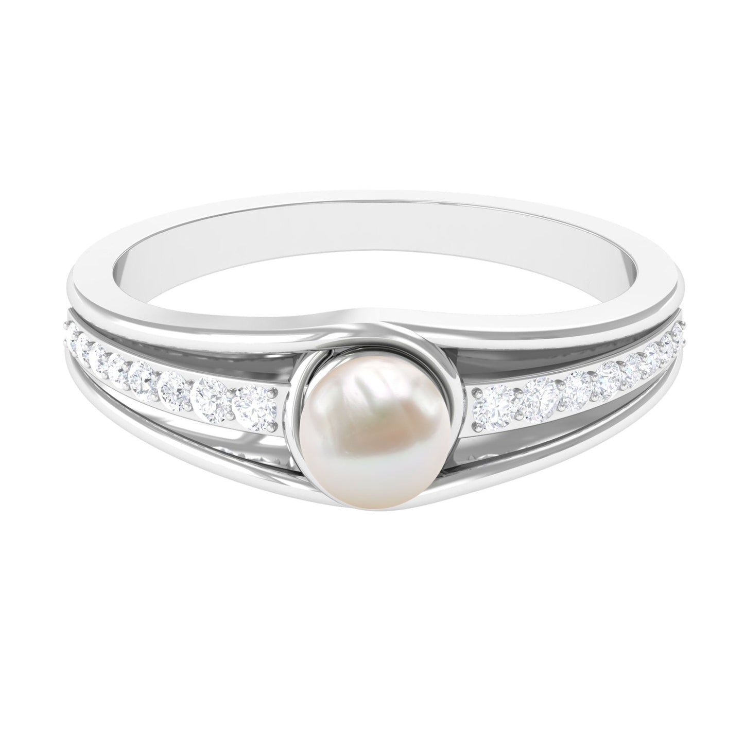 Cultured 2 Carat Freshwater Pearl Engagement Ring with Diamond
