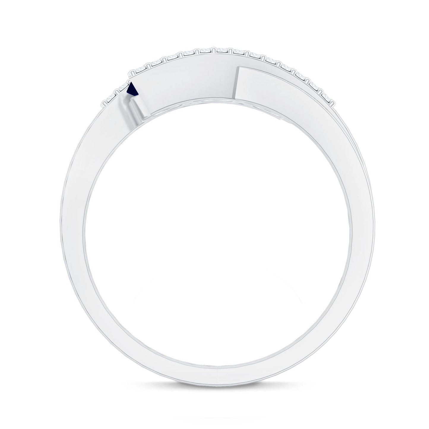 Real Blue Sapphire 3 Stone Promise Ring with Diamond Bypass Shank