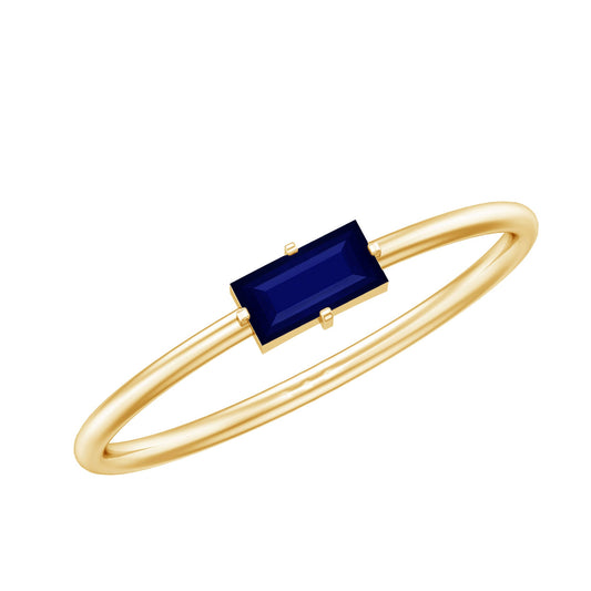 Natural Baguette Blue Sapphire Promise Ring for Women