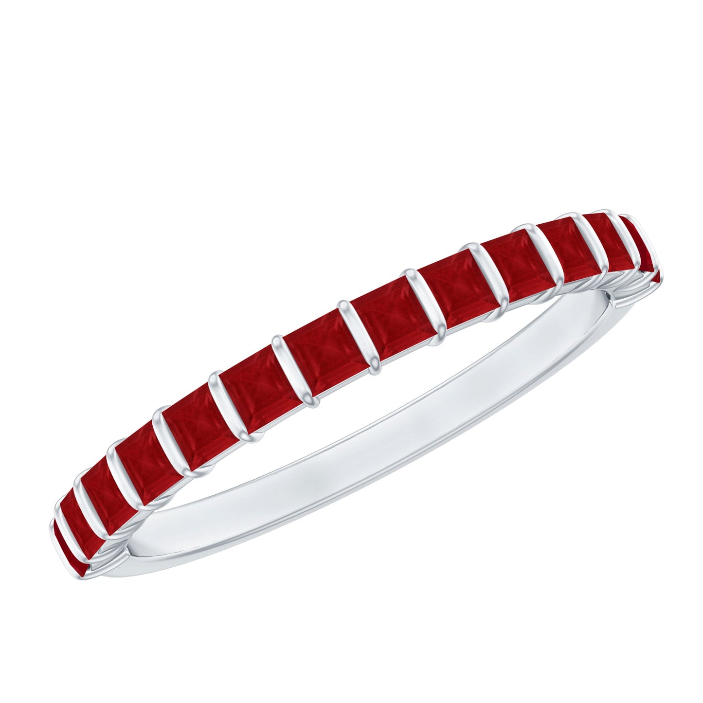 Natural Princess Cut Ruby Half Eternity Ring for Women