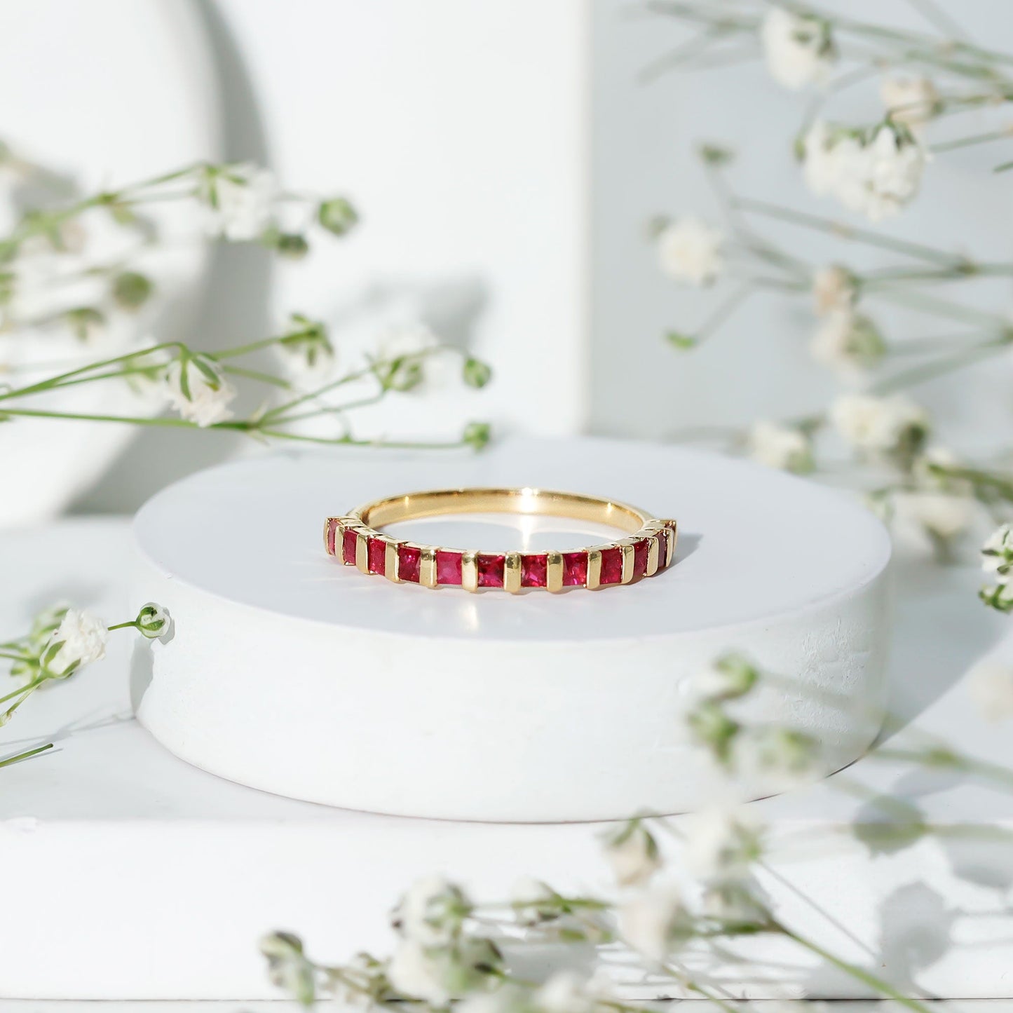 Natural Princess Cut Ruby Half Eternity Ring for Women